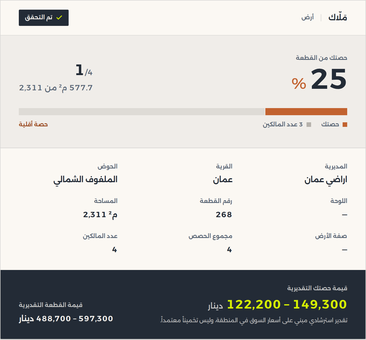 بطاقة قوشان توضح حصتك وموقع أرضك